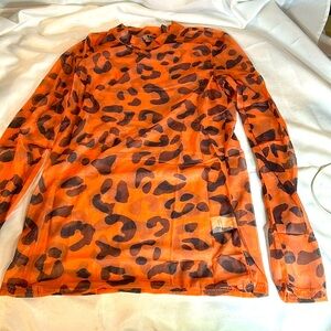 Men’s Sheer Mock Neck Animal Print Shirt. Long Sleeve. Size L. Brown/Black. NWT